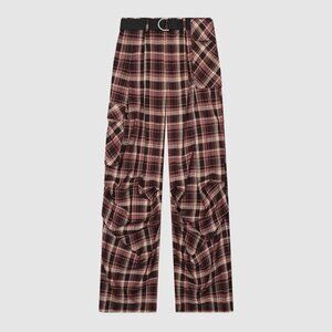 B.Sure Brown Plaid Straight-Leg Casual Pants
